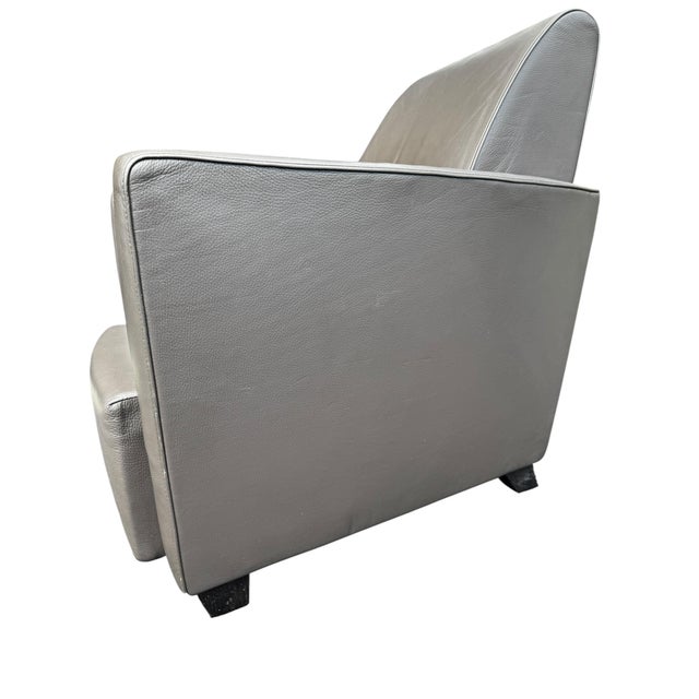 Matteograssi Vintage Matteo Grassi Italian Modern Leather Club Chair With Architectural Arms For Sale - Image 4 of 11