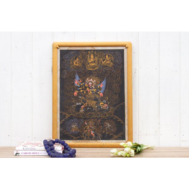 Asian Antique Framed Tibetan Buddhist Thang Ka For Sale - Image 3 of 9