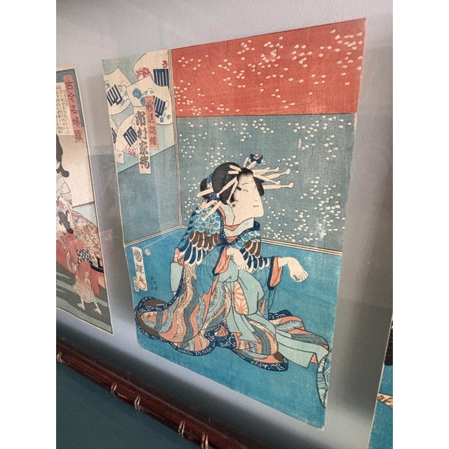 Mid 20th Century Vintage Faux Bamboo Framed Japanese Prints For Sale - Image 5 of 8