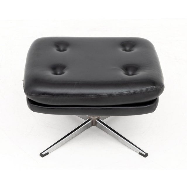 Overman Black Vinyl Lounge Chair and Ottoman For Sale - Image 11 of 12