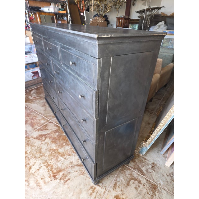 Industrial Large Wide Dark Gray Restoration Hardware Metal Clad Dresser For Sale - Image 3 of 9