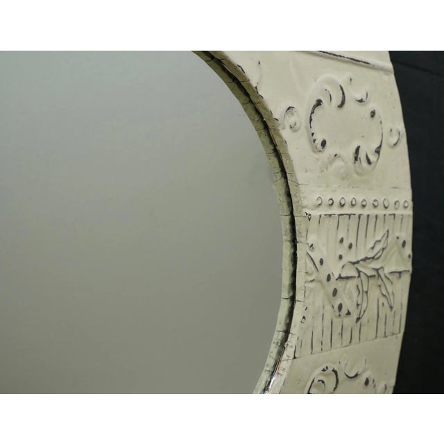 Handcrafted Round Wall Mirror Made from Antique White Tin For Sale - Image 4 of 8