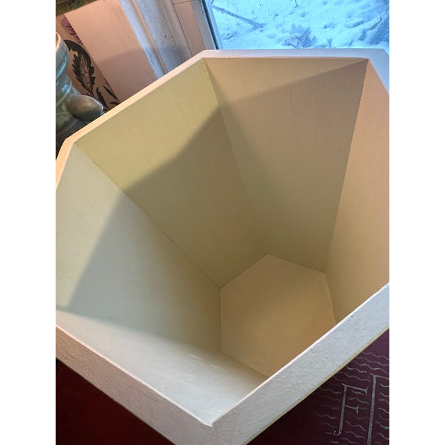 2020s Traditional English Style Hexagonal Handmade Wooden Waste Basket Trash Can in Pale Green For Sale - Image 5 of 6