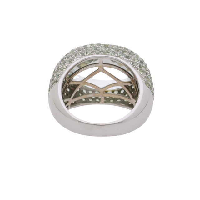 13.50 Carat Oval Checkerboard Cut Green Amethyst Pave 14k White Gold Dome Ring, Size 7.25 For Sale In Miami - Image 6 of 7