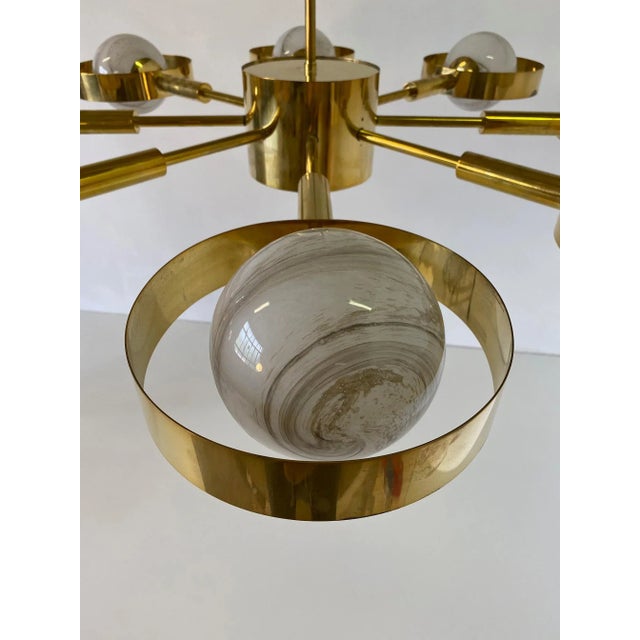 Metal Italian Art Deco Murano Glass & Brass Ceiling Lamp For Sale - Image 7 of 17