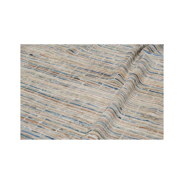 Textile Blue & Cream Modern Wool Rug For Sale - Image 7 of 9