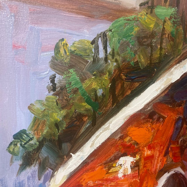 Vintage Mid-Century Signed Expressionist Architectural Courtyard Oil Painting – Heavy Impasto Large Street Scene For Sale - Image 4 of 12