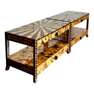 Vintage Tessellated Coconut Shell and Penshell Starburst Side Tables - a Pair For Sale