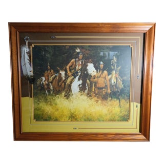 1980s Howard Terpning – "The Warning" – Limited Edition Lithograph (558/1650) – Framed With Authentic Feather & Beads For Sale