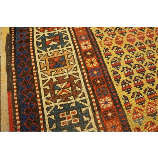 1880s Yellow Canary Paisely Antique S. Caucasian Moghan Rug 3'8" X 9' Handknotted Wool Carpet For Sale In New York - Image 6 of 7