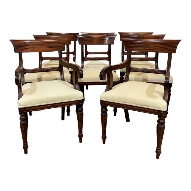 Vintage English Armchairs and Side Chairs in Mahogany, 1950s, Set of 8 For Sale