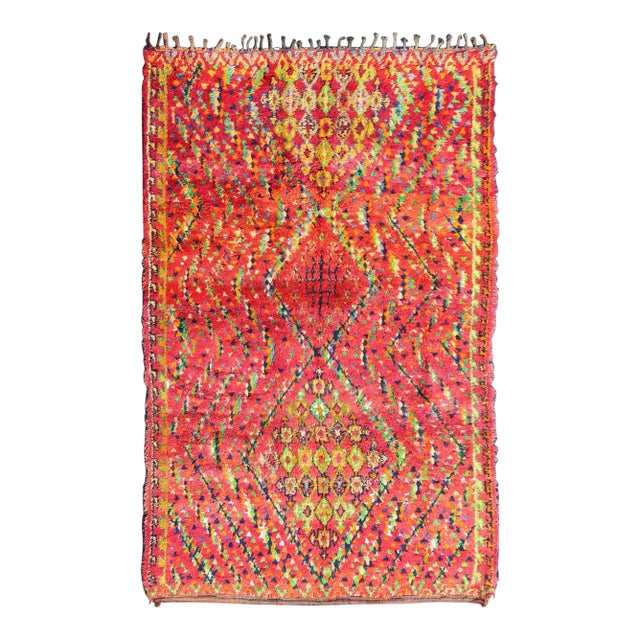 Mid 20th Century Mid-Century Tribal Moroccan Vintage Rug With Colorful, Vibrant Diamond Pattern For Sale