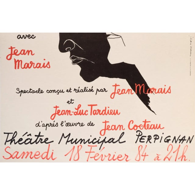 Jean Cocteau 1984 Original French Theatre Poster, Théatre Actuel Cocteau Marais For Sale - Image 4 of 5