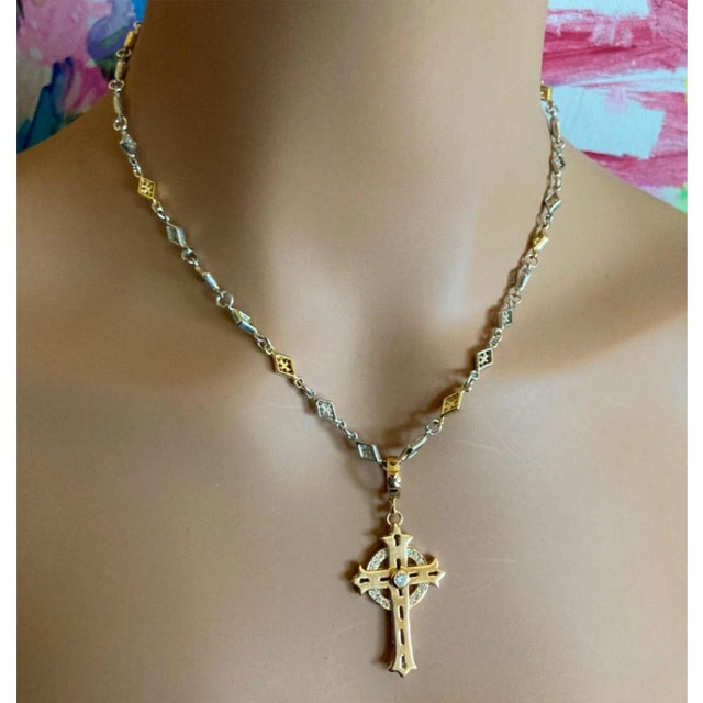 Loree Rodkin 18k Yellow Gold + Silver Cross Diamond Necklace For Sale In Philadelphia - Image 6 of 12