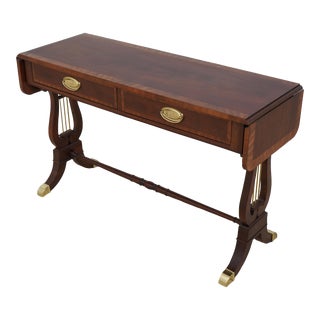 Baker Lyre Side Drop Leaf Mahogany Sofa Table For Sale