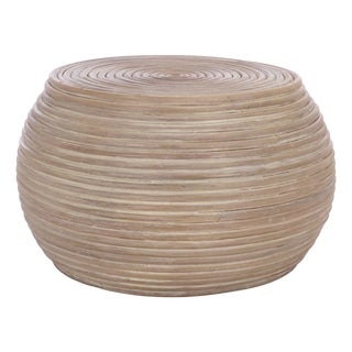 Hilario Rattan Round Accent Table in Grey White Wash For Sale