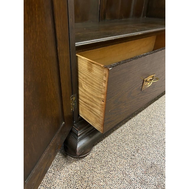 Wood Antique English Oak Jacobean Revival Armoire c.1910 For Sale - Image 7 of 15