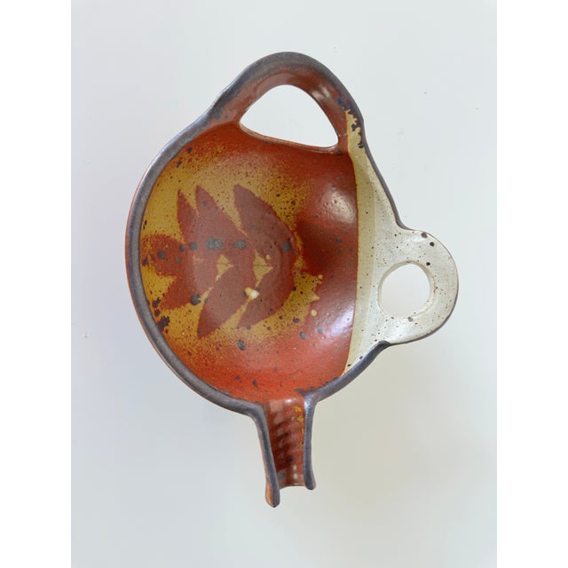 Mid-Century Modern Vintage Artistic Handcrafted Pottery Bowl With Unique Handles For Sale - Image 3 of 9