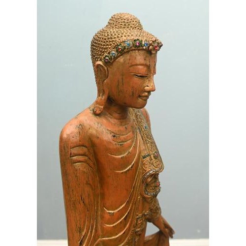 Carved Standing Burmese Buddha Statue For Sale - Image 16 of 18