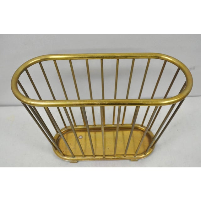 Mid-Century Modern Vintage Gatco Mid Century Modern Solid Brass Spindle Modernist Magazine Rack For Sale - Image 3 of 16