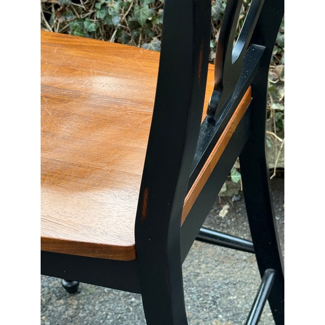 Wood Napoleon Style Distressed Black Painted Barstools - Set of 4 For Sale - Image 7 of 10