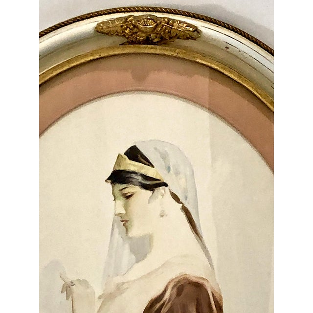 Traditional 1930s Watercolor Portrait of a Greek Maiden, the “Lady of Lefkada” For Sale - Image 4 of 7