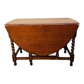 Antique English Oak Barley Twist Gate Leg Table For Sale