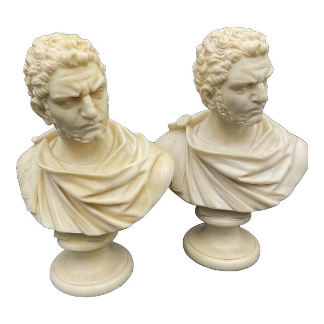 1950’s Pair of Hand Carved and Signed Resin Busts of “Caracalla” For Sale