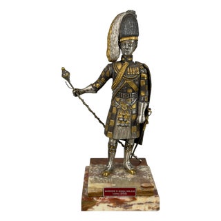 English Band Major Bronze Sculpture Statue on Marble Base, 1960s For Sale