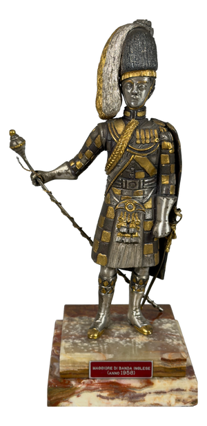 English Band Major Bronze Sculpture Statue on Marble Base, 1960s