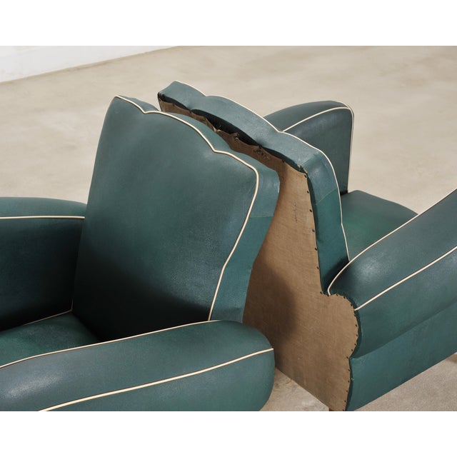 Wood Pair of 20th Century French Art Deco Period Green Club Chairs For Sale - Image 7 of 17