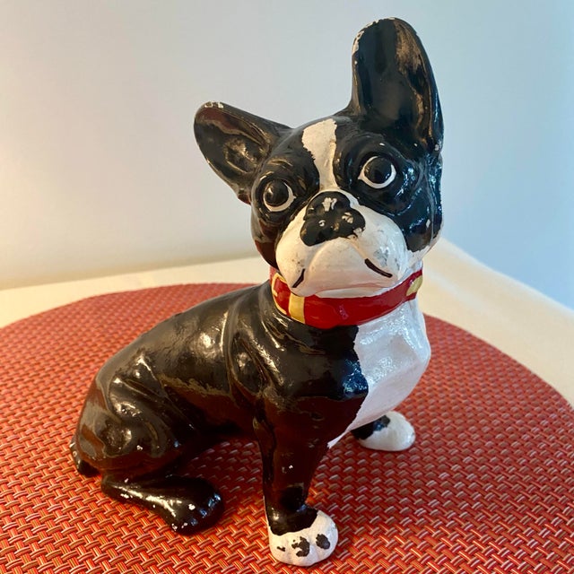 1938 Iron Boston Terrier Dog / French Bulldog Metal Statue Doorstop For Sale - Image 12 of 12