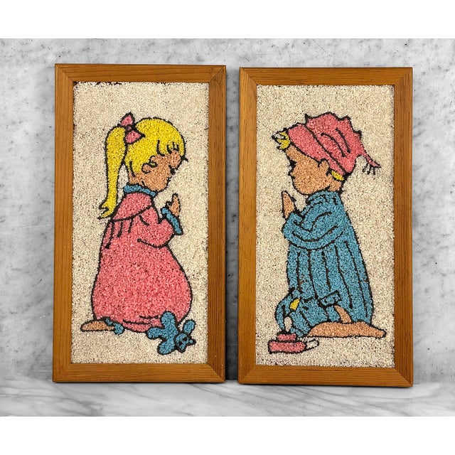 Mid-Century Modern Mid-Century Mosaic Gravel Art Little Boy & Girl Wall Art - A Pair For Sale - Image 3 of 10