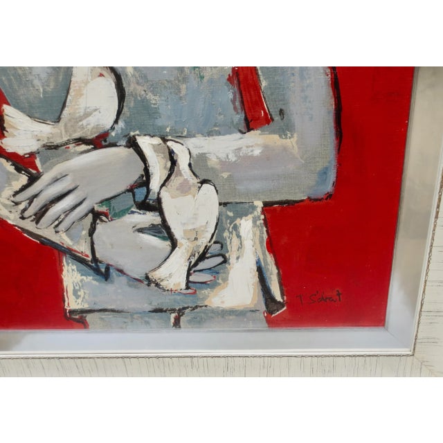 Modern T Sabat Oil on Canvas Harlequin With Dove Circa 50s' For Sale - Image 3 of 8