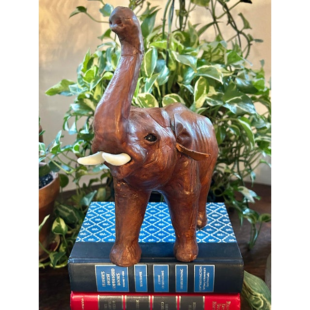 English Vintage Leather Wrapped Elephant Model or Figurine For Sale - Image 3 of 12