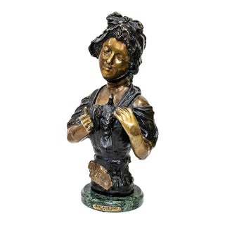 Bronze Sculpture Bust With Bird by A. Levy - Woman Holding Dove For Sale