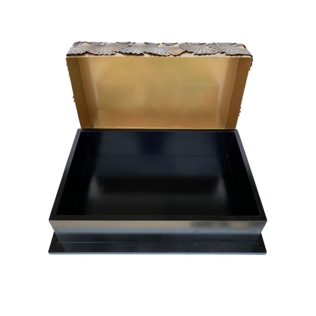 Wood Art-Deco Style Sculptured Brass Gingko Leaf Accessory Box, by Laura Kirar For Sale - Image 7 of 12