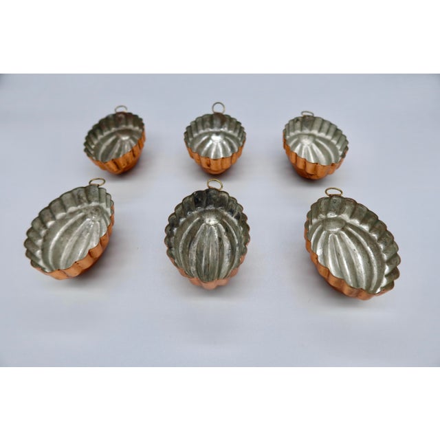 Mid 20th Century Set of 6 Vintage Tin-Lined Copper Fluted Molds With Brass Hanging Rings For Sale - Image 5 of 11
