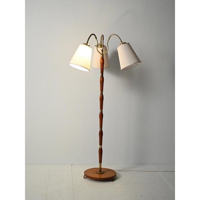 Scandinavian 3-Armed Floor Lamp in Teak and Brass, 1950s For Sale - Image 4 of 16
