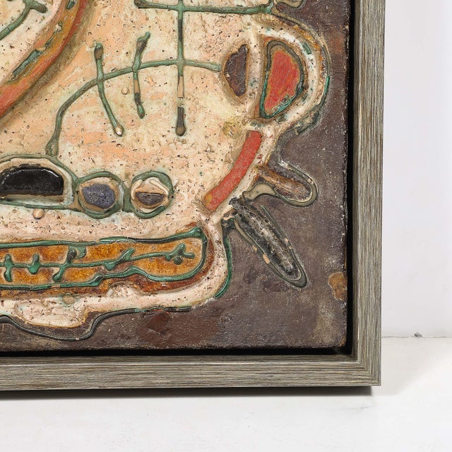 Burnt Umber Mid-Century Abstract Israeli Earthenware Plaque in Burnt Umber, Cream & Red Hues, Sofia Kisselov For Sale - Image 8 of 12