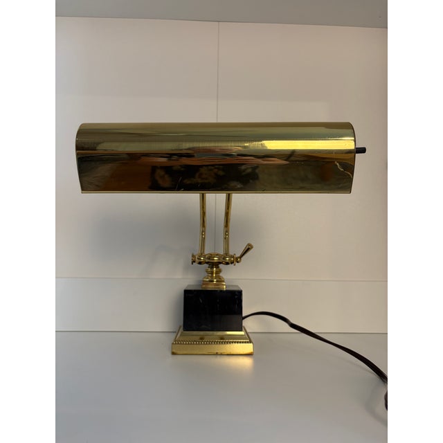 Mid-Century Modern House of Troy Brass Bankers Lamp With Black Marble Base For Sale - Image 3 of 8