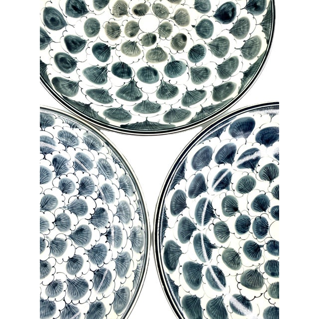 Blue Vintage Bat Trang Vietnamese Ceramic Dinner Plates With Mixed Leaf Motifs - Set of 6 For Sale - Image 8 of 14