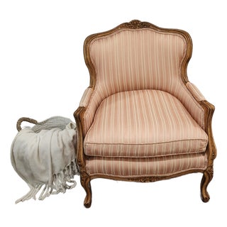 Vintage Meyer Gunther Martini French-Style Bergère Chair in Blush Stripe For Sale