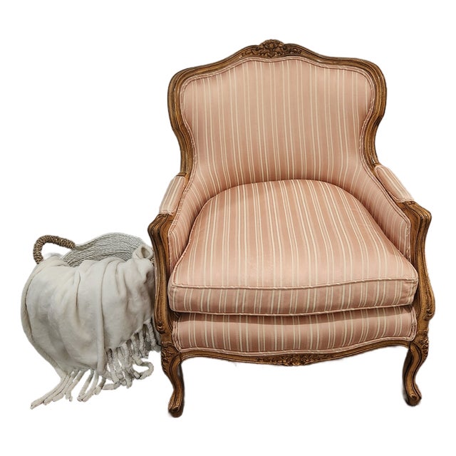 Vintage Meyer Gunther Martini French-Style Bergère Chair in Blush Stripe For Sale