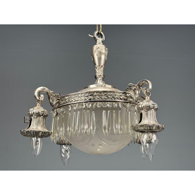 French Victorian, Chandelier, Etched Glass, Silver Plated, 19th Century For Sale - Image 4 of 17