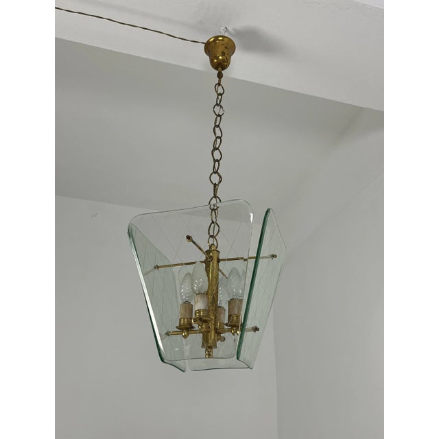 Fontana Arte Mid-Century Modern Murano Glass and Brass Pendant from Fontana Arte, 1940s For Sale - Image 4 of 11