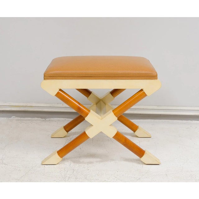 Not Yet Made - Made To Order Bespoke Pair of Georgetta Parchment X-Frame Benches For Sale - Image 5 of 9