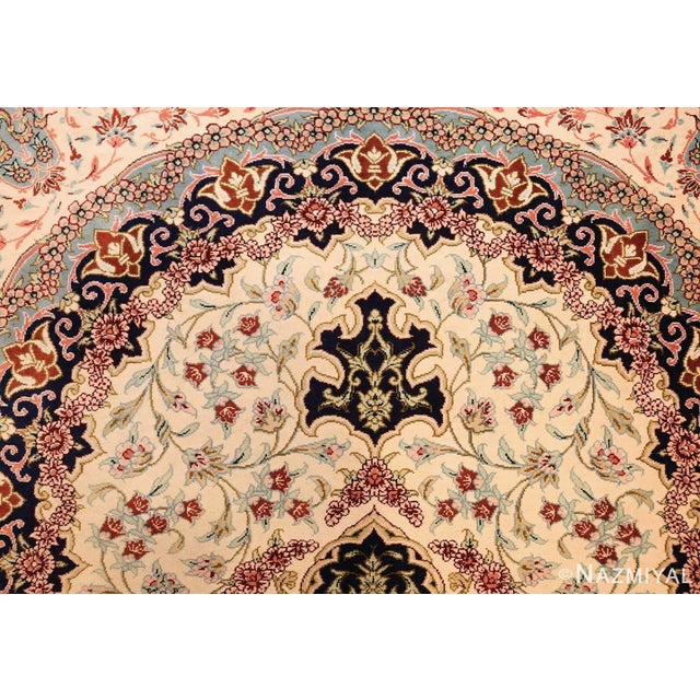 Ivory Nazmiyal Collection Floral Scatter Ivory Persian Fine Silk Qum Area Rug For Sale - Image 8 of 8