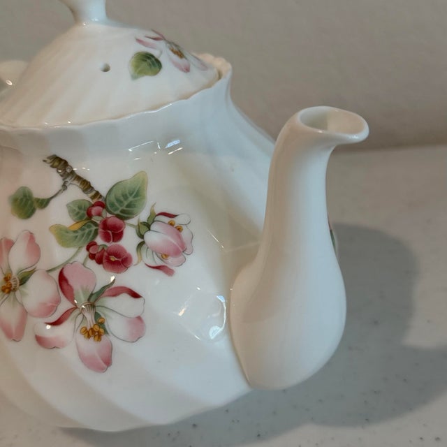 Pink Vintage Wedgwood Apple Blossom Bone China Teapot For Sale - Image 8 of 12