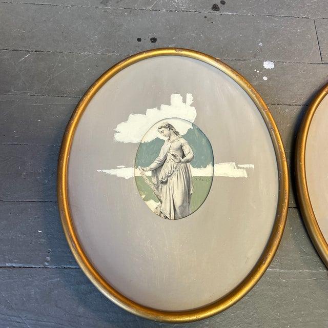 Set of two contemporary original Stephen Heigh abstract paintings on vintage engravings. Each measure 11x14 framed. Check...